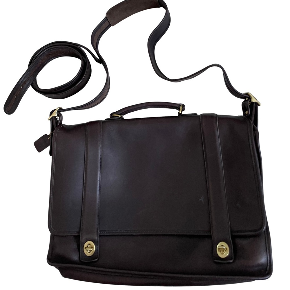 👜 Vintage COACH 5274 Essex Brown Leather Double-Turnlock Laptop Bag Briefcase 👜